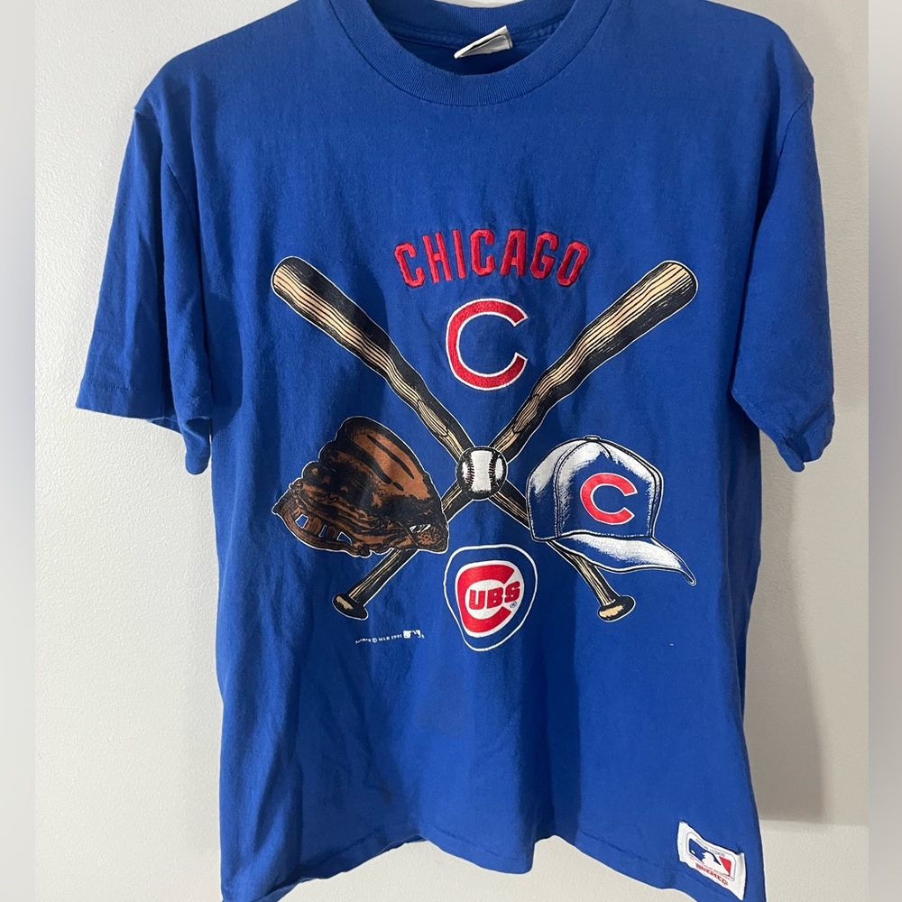 Vintage Chicago Cubs Shirt Mens Large Blue Nutmeg Made In USA Adult SingleStitch